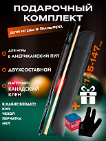 Подарочный комплект из кия бильярдного для пула Favorite Elite A2 двусоставного с чехлом и перчаткой